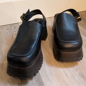 Charlotte Stone Size 12 Black Leather Chunky Platform Carlos Slingback Clogs